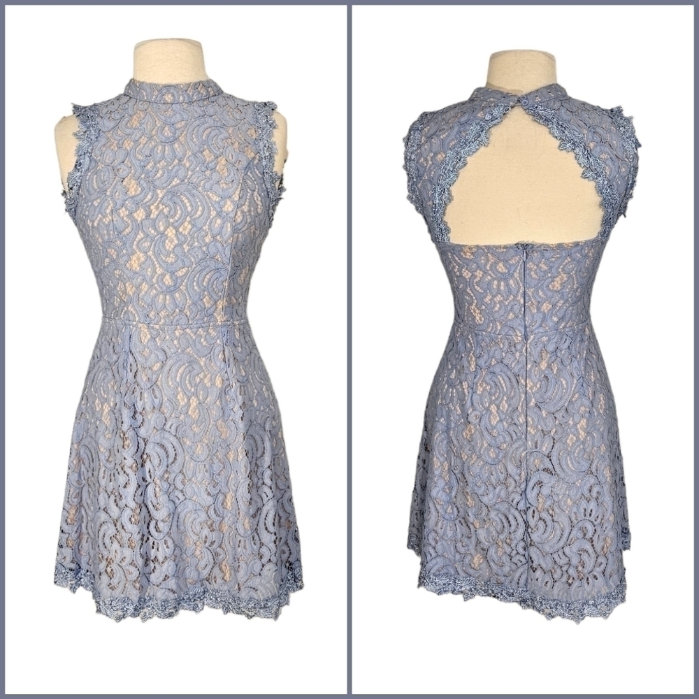 Francesca's Periwinkle Blue Lace Open Back Tea Dress